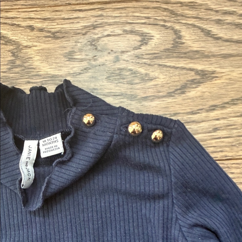 Janie and Jack Navy Long Sleeve Top with Gold Buttons turtleneck 18-24 months - Picture 3 of 6